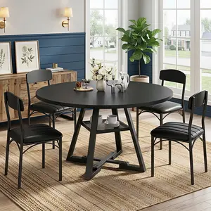 Jocoevol Round Dining Table Set for 4, Kitchen Table and Chairs for 4, Circle Table Round Pedestal Dining Room Dinner Dinette Table Set,5 Piece Space Saving Wood Kitchen & Dining Room Tables (Black,)