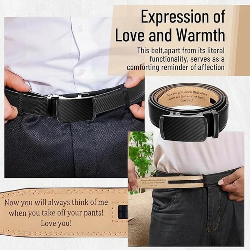 Engraved Men's Ratchet Belt - Personalized Leather Slide Belt with Automatic Buckle - Funny Valentine's Day Gift for Husband Boyfriend