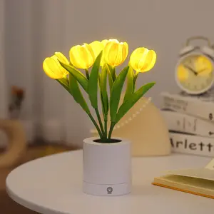 Flower Table Lamp Tulip Desk LED Night Light for Home Living Room Decor Artificial Flower with Vase Table Centerpieces for Birthday Holiday Party Wedding Room Decoration