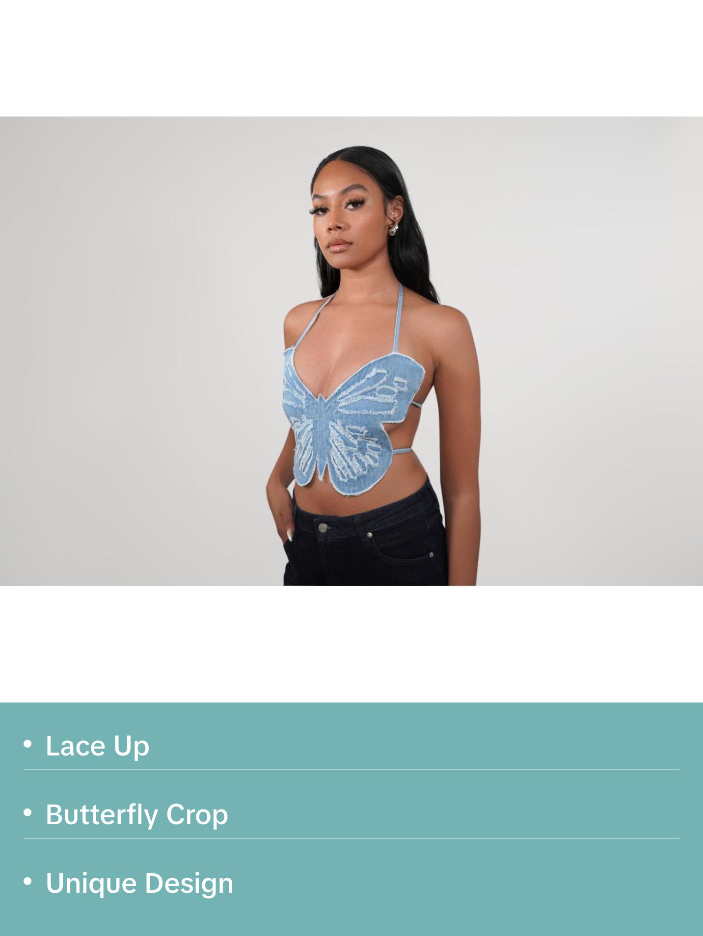 Denim Butterfly Top - TikTok Shop