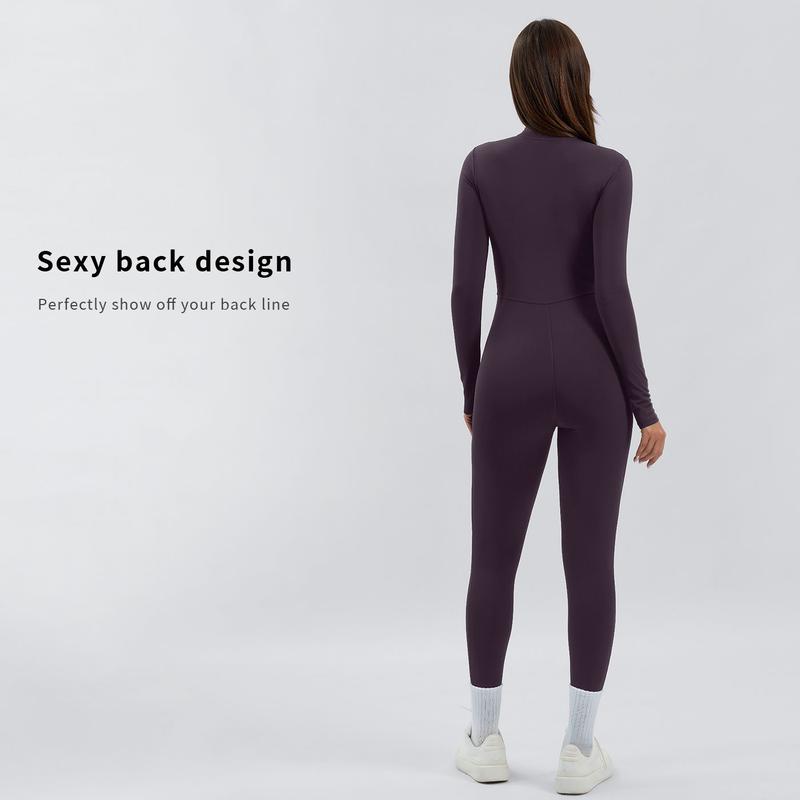 Tenwolf Women's Sports Jumpsuit Autumn Winter Thick Fleece Lined Zippered Slimming Yoga Romper Suitable for Fall/Winter