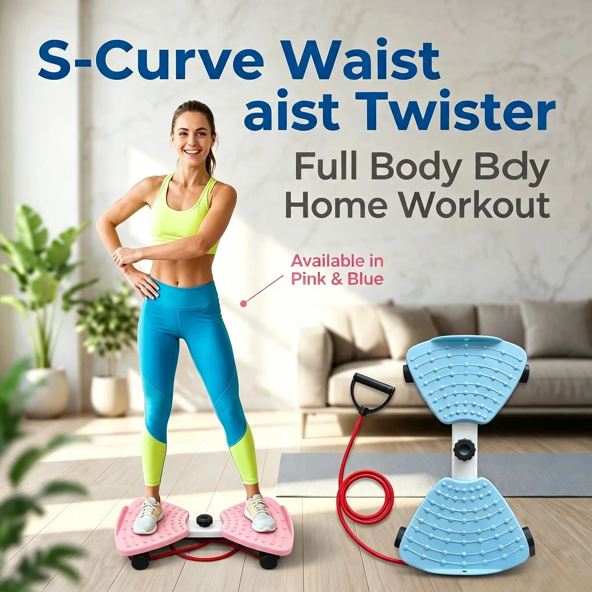 Unisex Compact S-Curve Waist Twister - Split Twist Board with Resistance Pull Rope, Non-Slip Massage Disc, Home Gym Workout Equipment for Indoor Home Workout, Core Strength