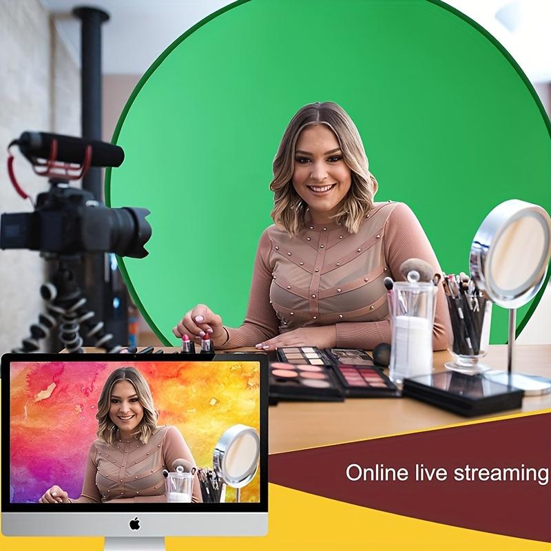 [Portable Green Screen] Foldable Polyester Portable Round Green Screen Chair Backdrop for Video Conferencing and Live Streaming - Easy Carry Handle