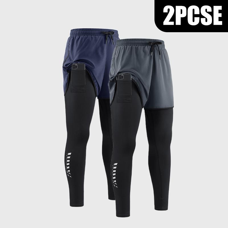 Men's 2-In-1 Quick Dry Breathable Elastic Running Pants with Elastic Waistband, Built-In Phone Pocket & Towel Loop, Breathable Comfort Quick-Dry Fabric for All Seasons, Perfect for Outdoor Running and Gym Workouts Outdoor Activities Trousers must-have