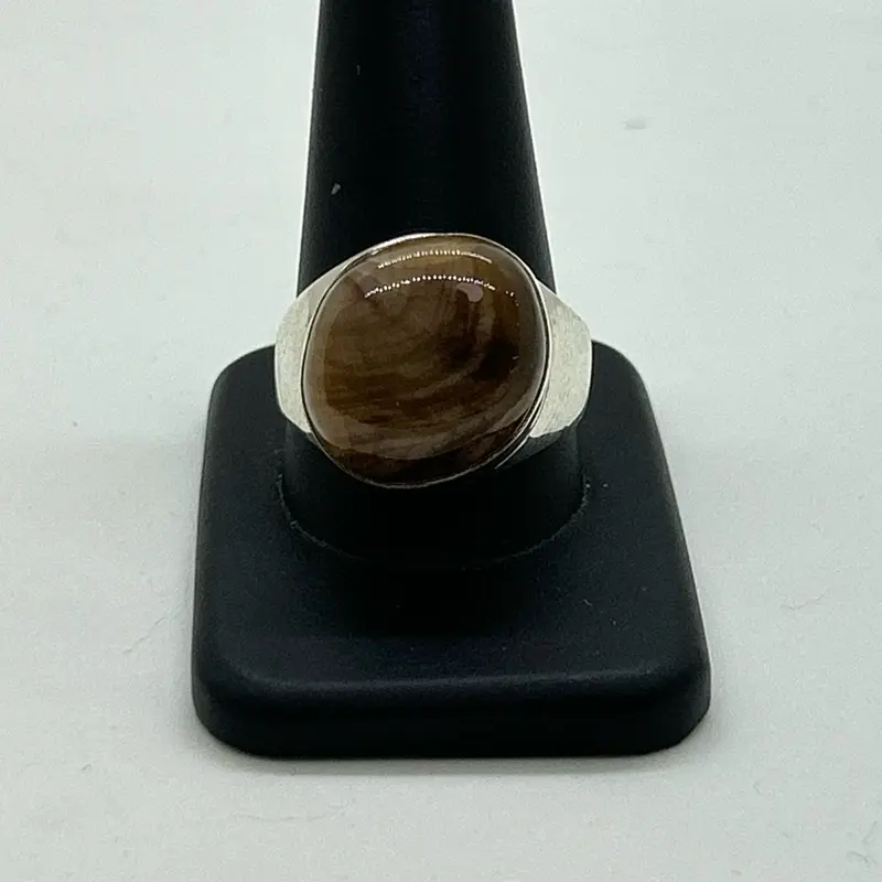 Cabochon Ring with Unique Brown Stone and Silver Band for Everyday Wear