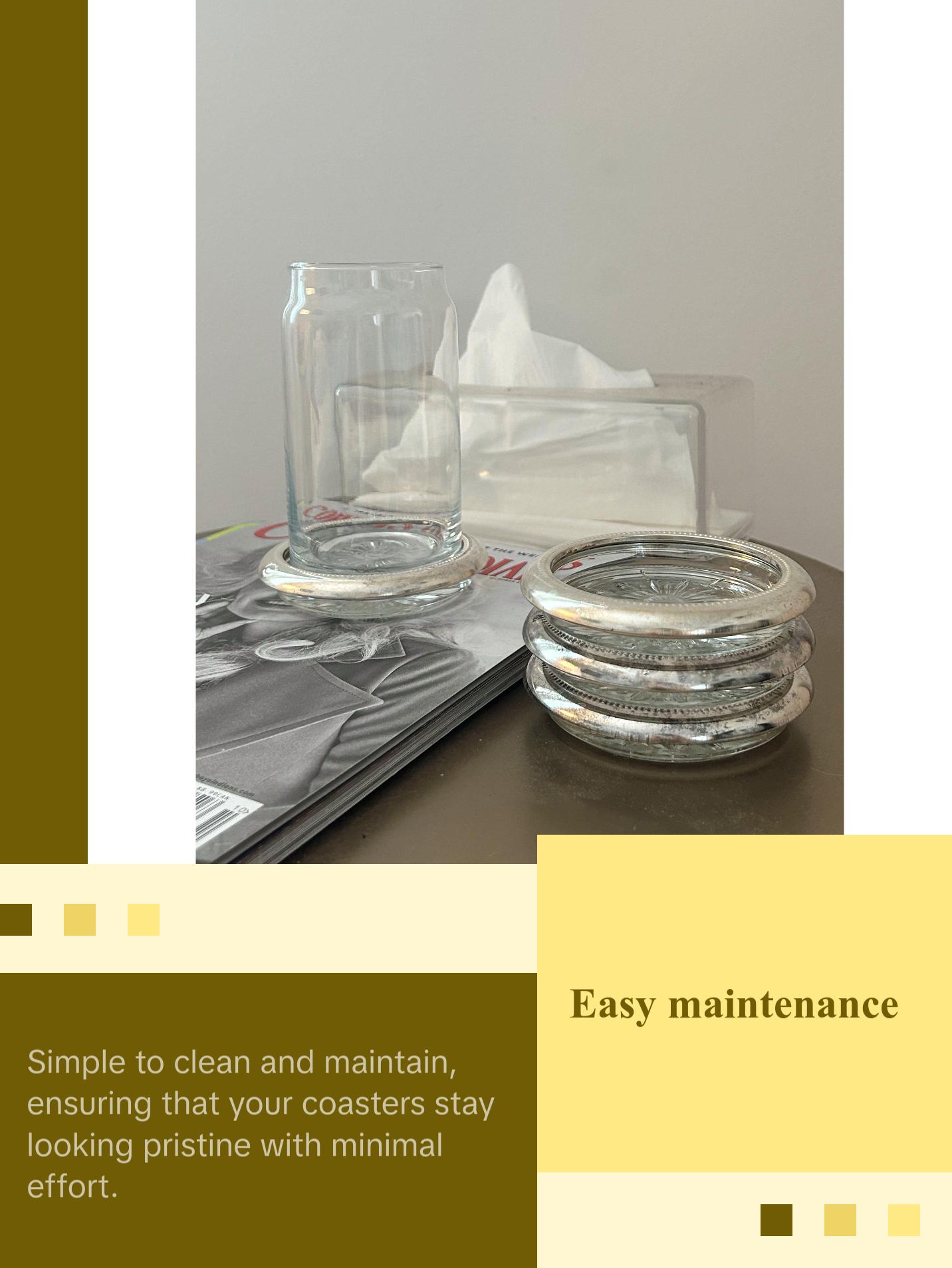 Antique Silver & Glass Coaster Set