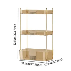 3 Tier Bathroom Organizer Shelf PET & Metal Countertop Storage Rack Multifunctional Vanity Tray for Cosmetic Shampoo Toiletries Space-Saving Easy Clean for Bathroom Kitchen Bedroom Modern Minimalist Design