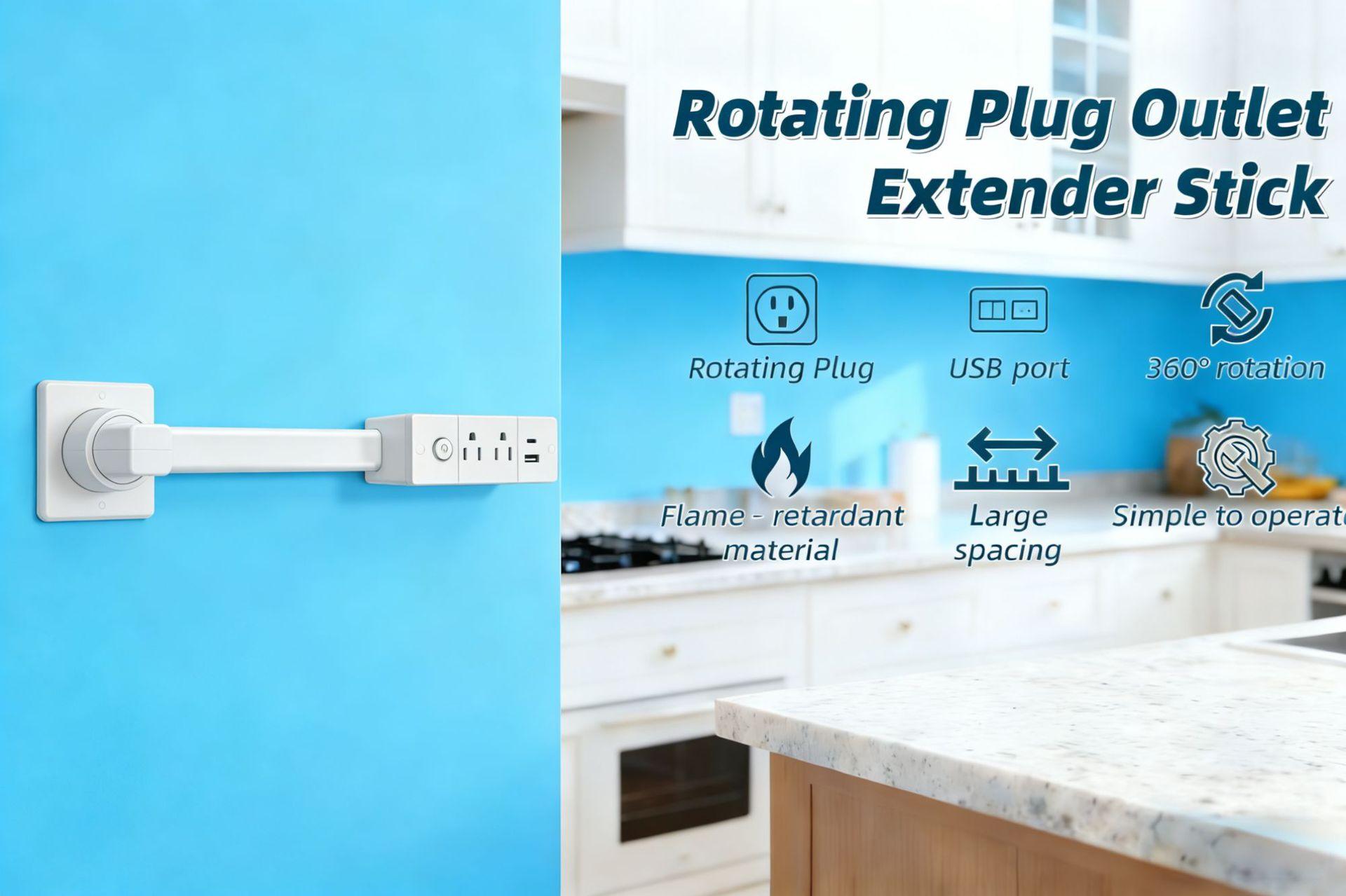 Outlet Extender Outlet electrical  Mountable Multi Plug Wall Outlet, with USB-A  USB-C & 2 AC, Extendable 22-34" Rotatable 180°  Surge Protector Power Strip,UL-certified power  cord,ideal for behind furniture in home/office