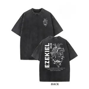 Vintage creative pattern printed EZEKIEL washed T-shirt double-sided printed heavy-duty basic T-shirt 230g cotton vintage street T-shirt loose hip-hop made with high-quality fabric, breathable and moisture-wicking