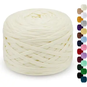 285g T Shirt Yarn for Crocheting 109 Yards Elastic Ribbon Yarn Thick Crochet Fabric Yarn, Knitting T-Shirt Yarn for Crochet Bag, Blanket, Basket, DIY Projects, Home Decor (Beige), L103-FT