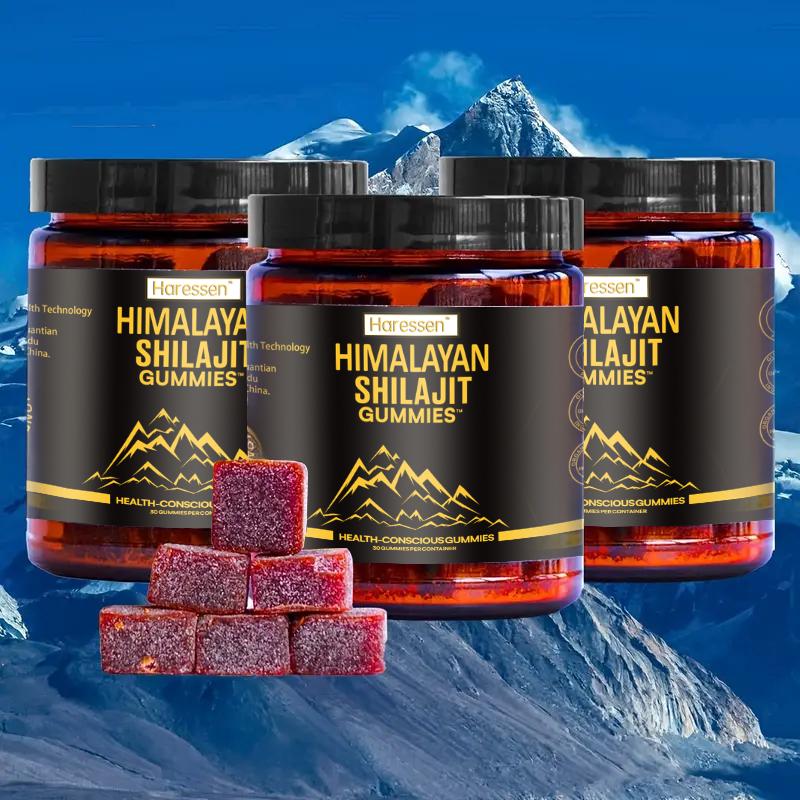 Haressen Himalayan Shilajit Gummies with Ashwagandha Gokshura Fulvic Acid 85 Trace Minerals No Added Sugar 30 Gummies for Men Women Authentic Pure Health-Conscious Edible Supplement