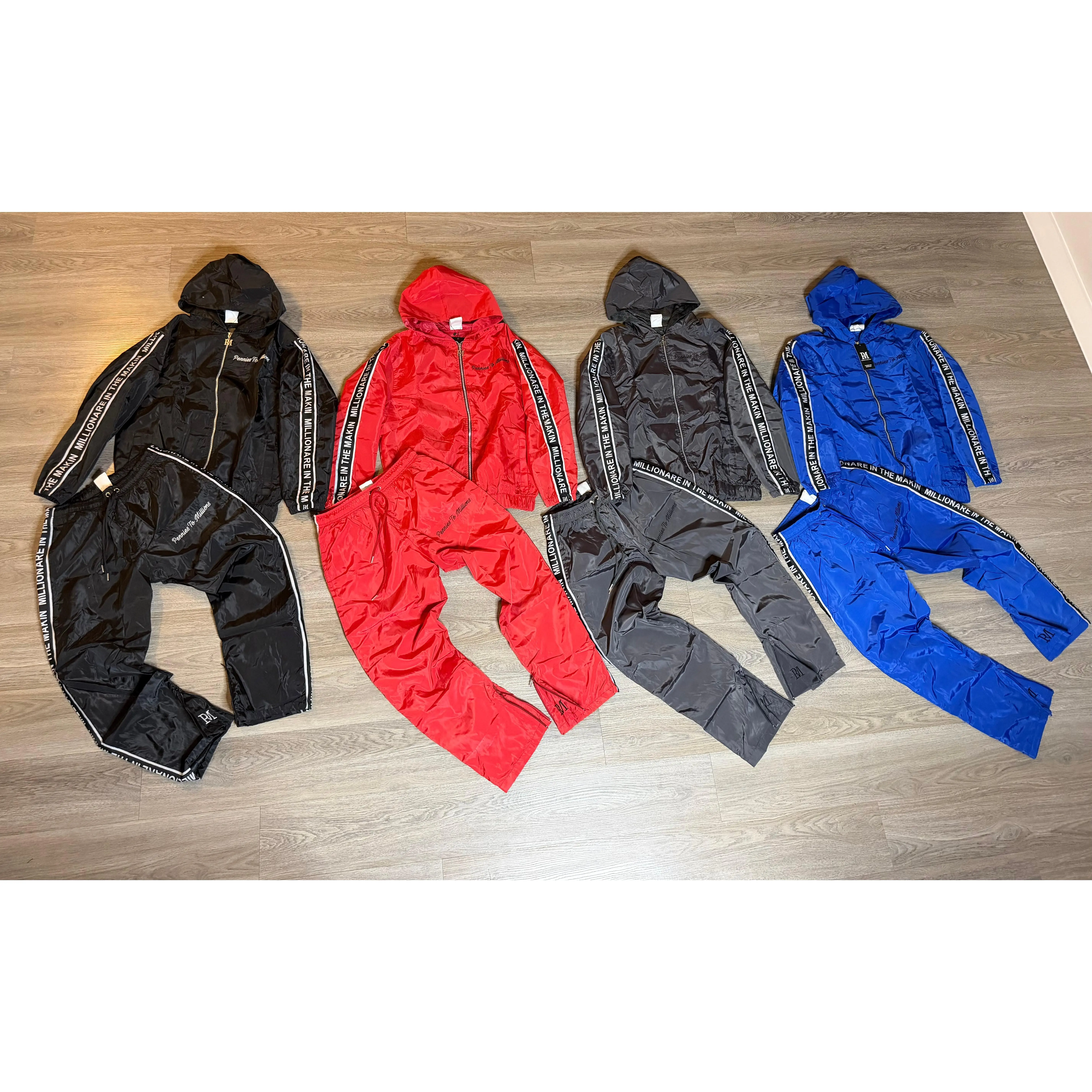 Millionaire In The Makin 2-Piece Windbreaker Set - Long Sleeve Strip Jacket, Matching Pants, Stylish Casual Clothes for Daily Wear