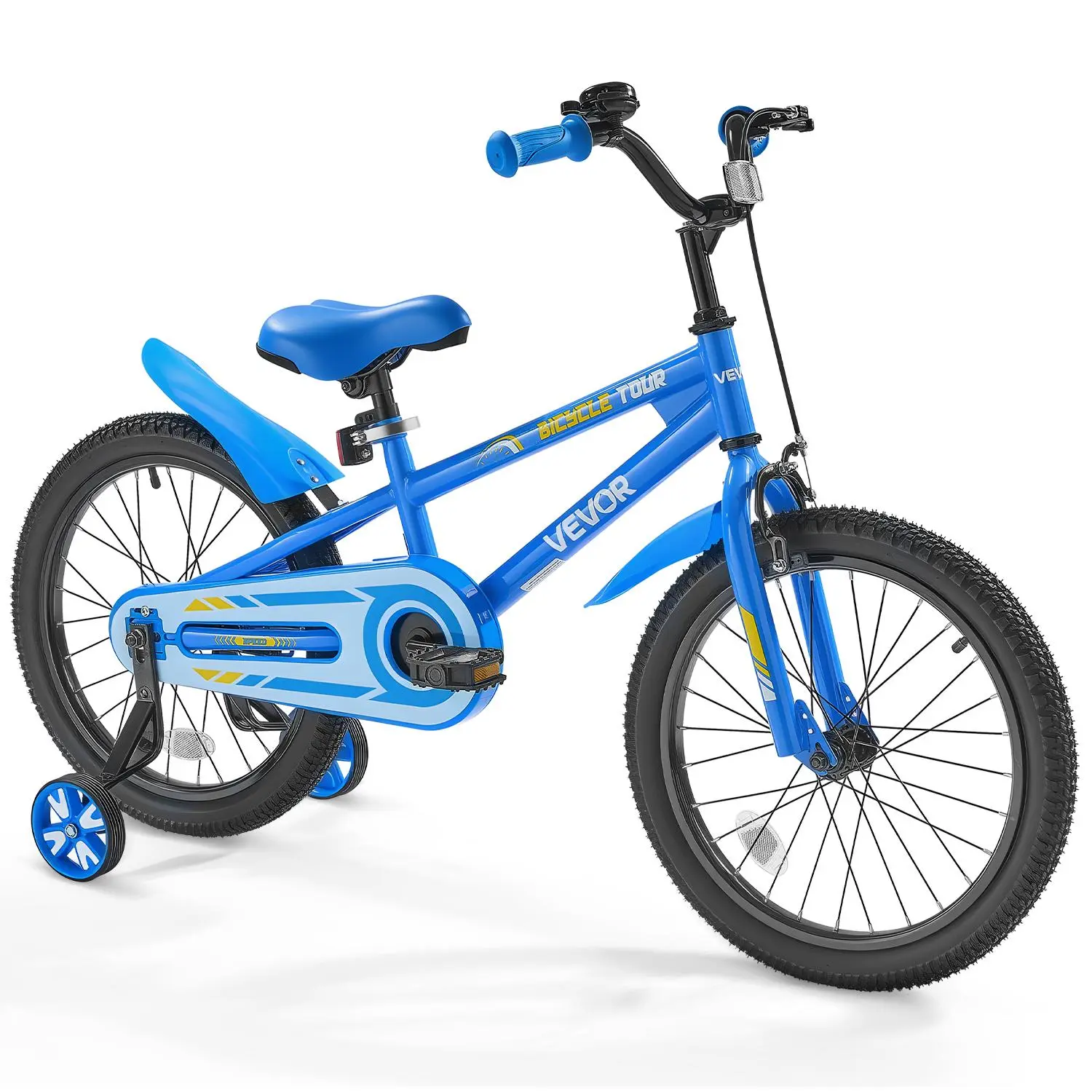 【SummerFinds】VEVOR 18in Steel BMX Sport Style Kids Bike, 8-10 Years Old (Rider Height 3.61ft-4.59ft), Powder Coating, Training Wheels Included, Sturdy Easy Assembly, Boys & Girls Learning Ride Bike, Blue