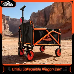 【Small Size】Collapsible Utility Wagon Cart with Wheels, 330 lbs Heavy-Duty Load, Lightweight Folding Design and Adjustable Handle for Camping, Garden, Sports, and Shopping