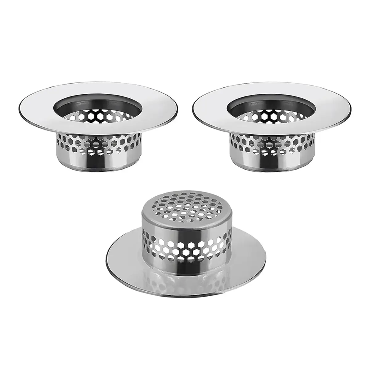 3-Pack Value Smooth Stainless Steel Bathtub Drain Stopper & Hair Catcher, Bathroom Necessities, Restroom Accessories, Quick Rinse Clean for 35-48mm Bathtub, Bathroom Sink, Laundry Utility Sink