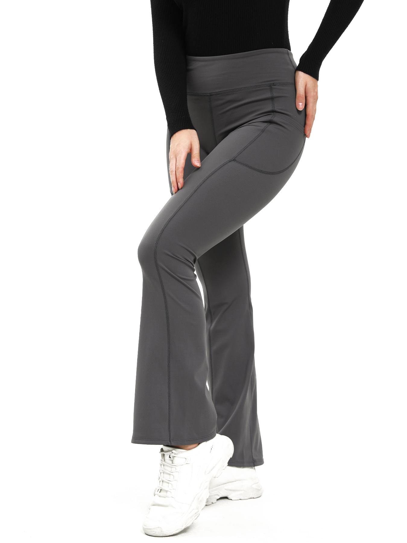 3PCS Warm Fleece-Lined High-Waisted Butt-Lifting Flare Yoga Pants for Women - Leg-Shaping Tights in Dark Gray Light Gray & Black for Winter Daily Wear