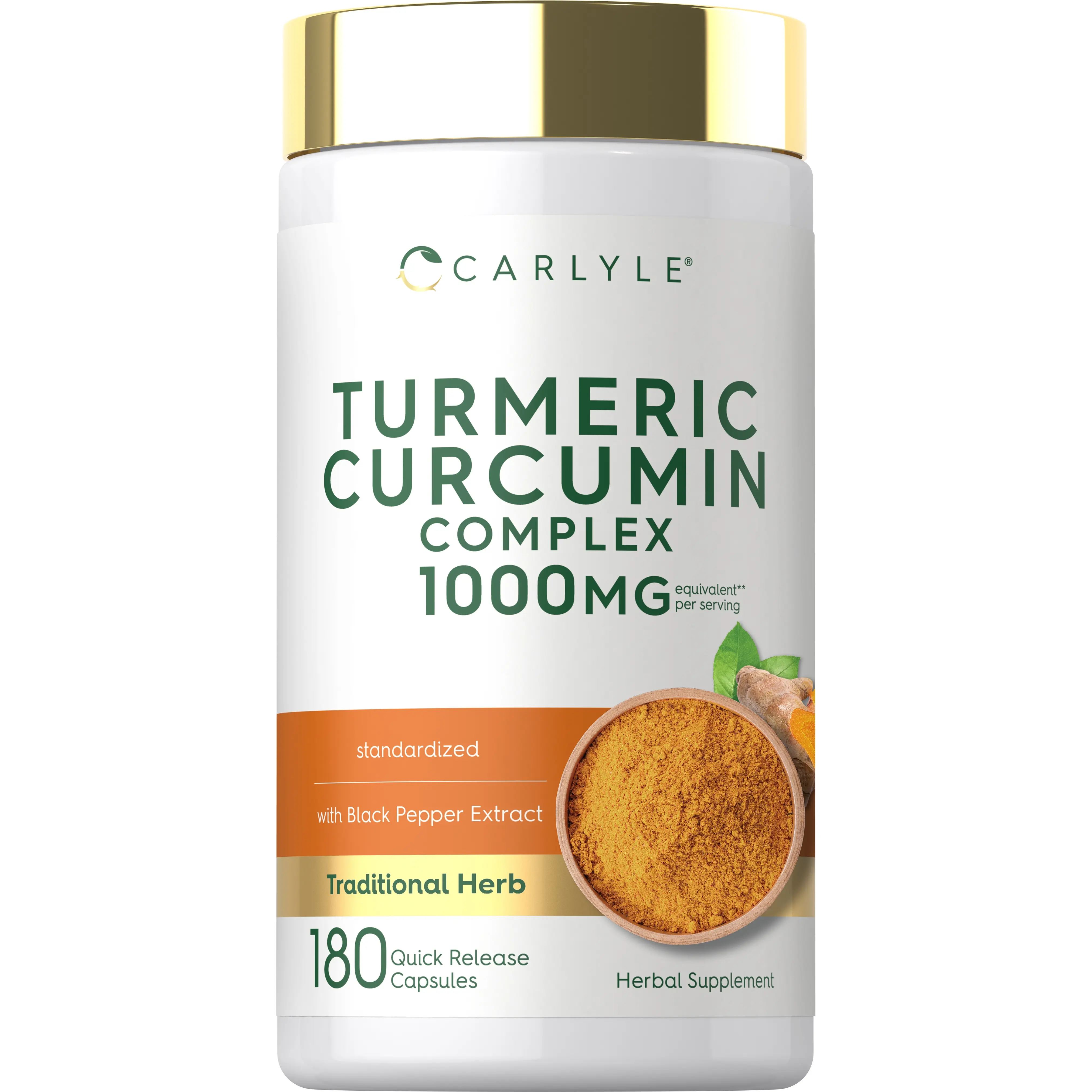Carlyle Turmeric Curcumin with Black Pepper 1000mg - 180 Capsules - Turmeric Complex Supplement - Non-GMO, Gluten Free