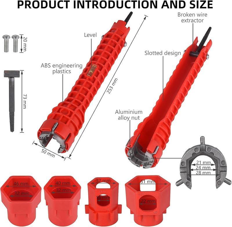 14-in-1 Multi-functional Wrench for Toilet, Sink, Bathroom, Kitchen Plumbing Installation and Repairs faucet wrench pipe
