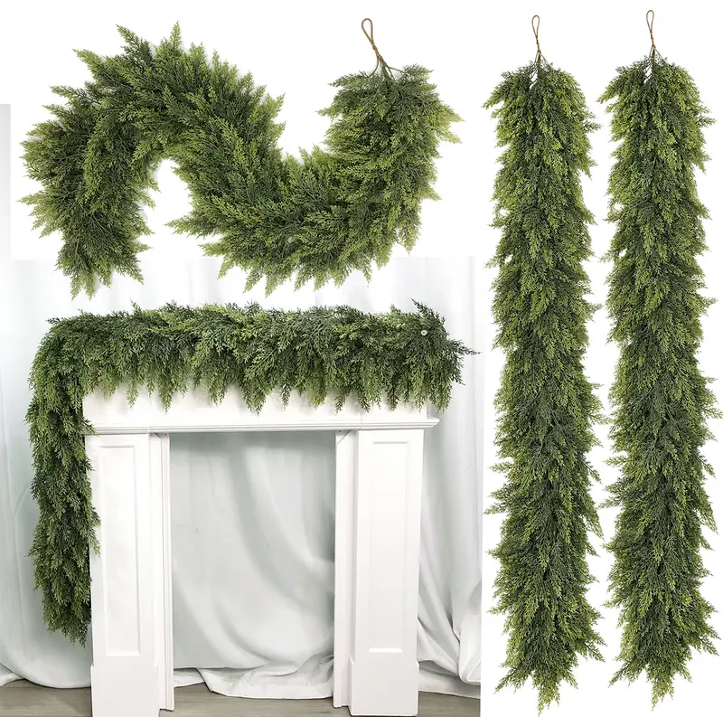 LVZHIYUAN 2-Pack 6FT Real Touch Artificial Cedar Garlands Set - Natural Look Greenery Pine Home Accessory, House Decor, Living Room Decor for Indoor/Outdoor Christmas Supplies