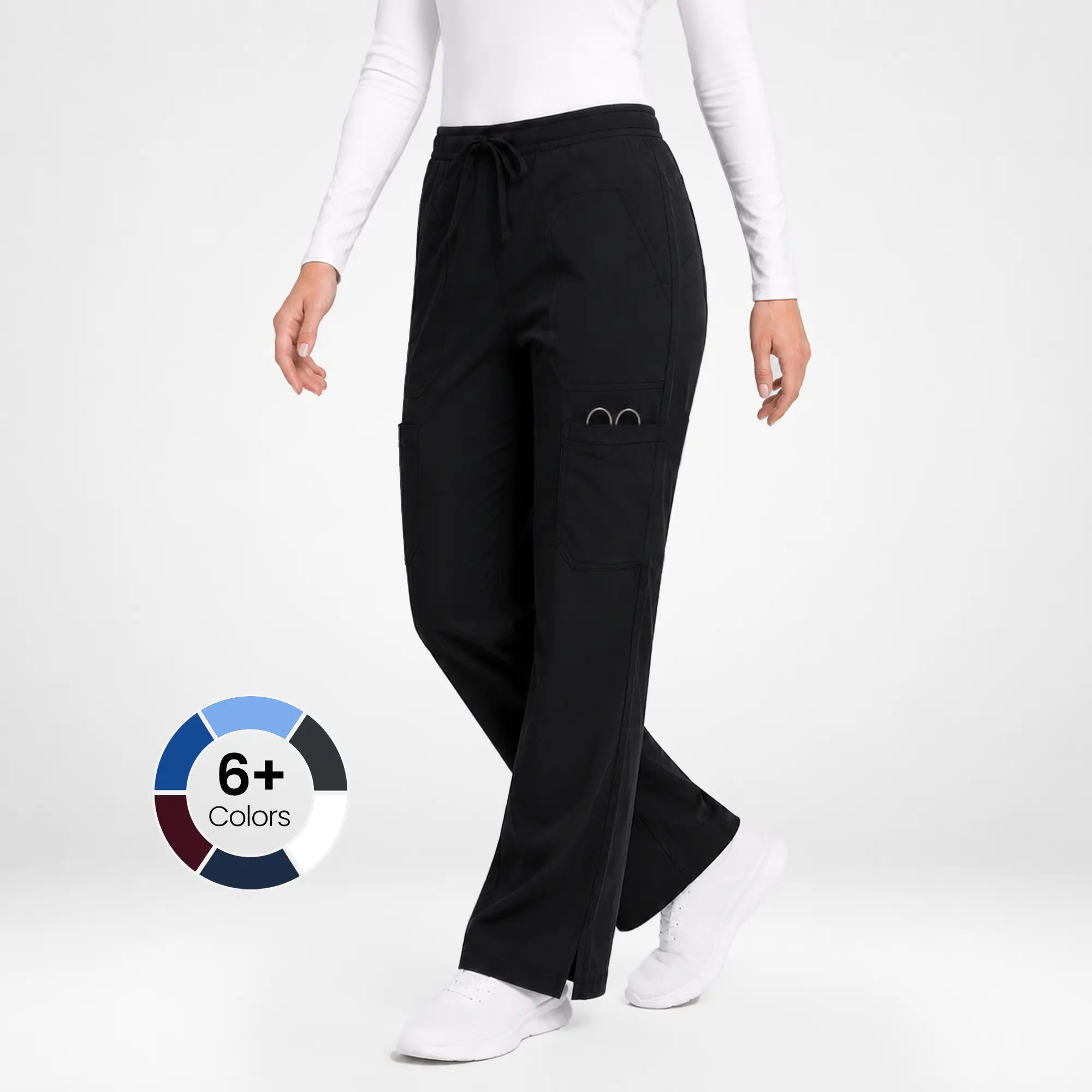 NY Threads Women's Mid Rise Relaxed Fit Cargo Scrub Pants, Solid 5-Pocket Utility Bottoms in Breathable Stretch Fabric with Adjustable Drawstring