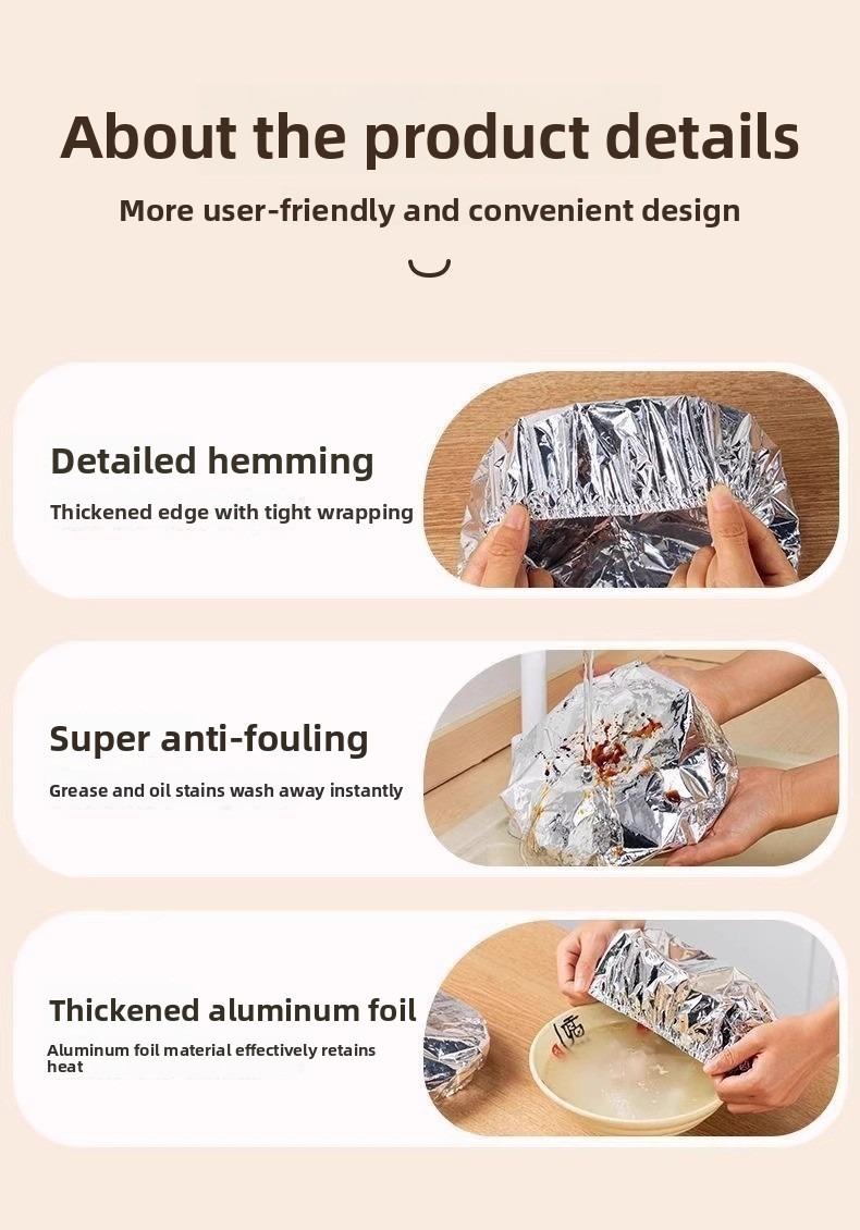 50PCS Aluminum foil heat-retaining cover for home dining tables and food containers; kitchen freshness preservation and insulation; aluminum foil