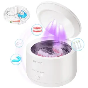 24W 45kHz Ultrasonic Cleaner Machine - Dental Cleaning Pod for Dentures, Mouth Guard, Braces, Jewelry, Toothbrush Head With 3 Modes & 160ML Capacity Portable Dental Cleaner Home Bathroom Sterilize