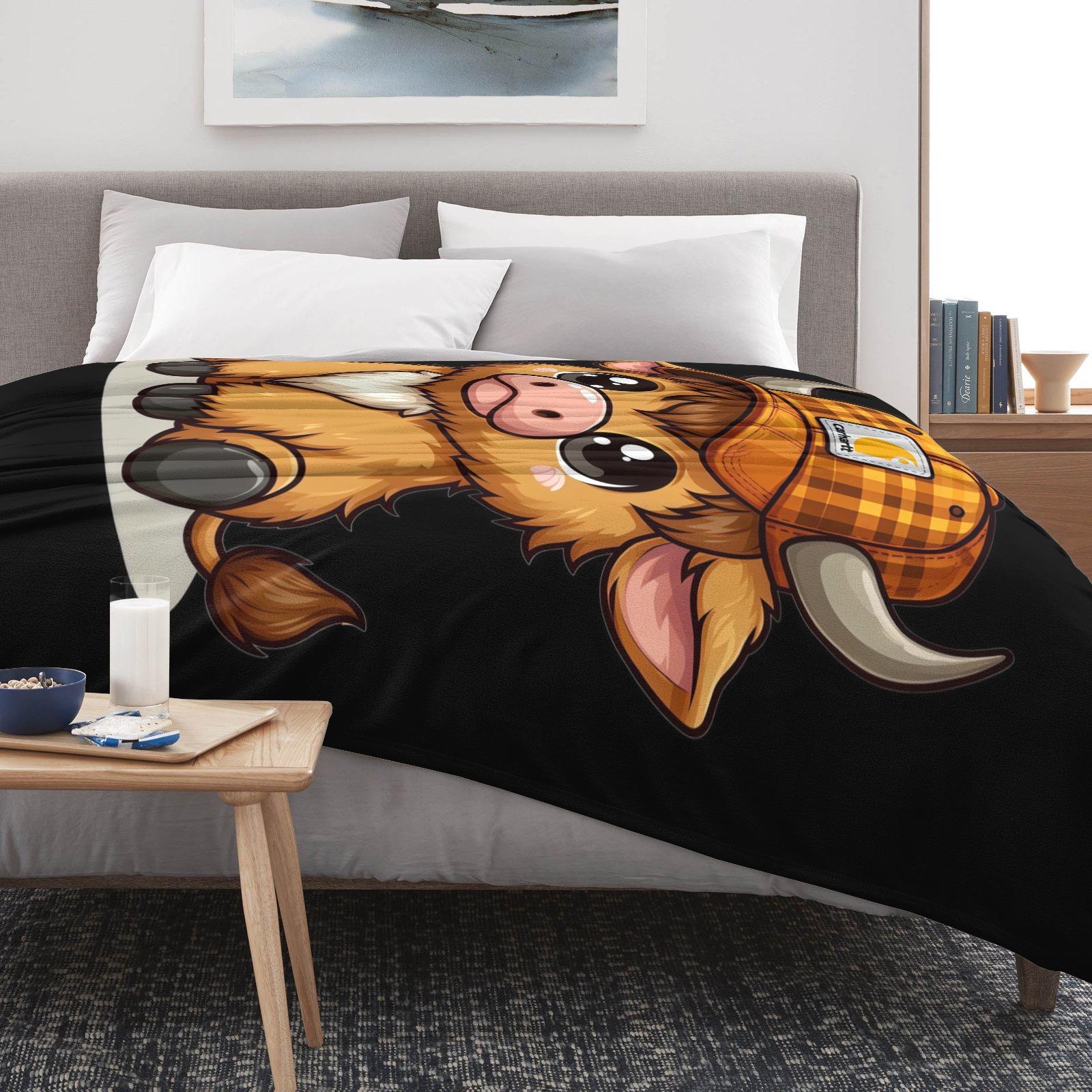 This Adorable Highland Cow Pattern Blanket Is Soft and Comfortable, Perfect for Air-conditioned Rooms. A Warm Nap Blanket Suitable for Home, Office, Travel, Camping, and Other Occasions.