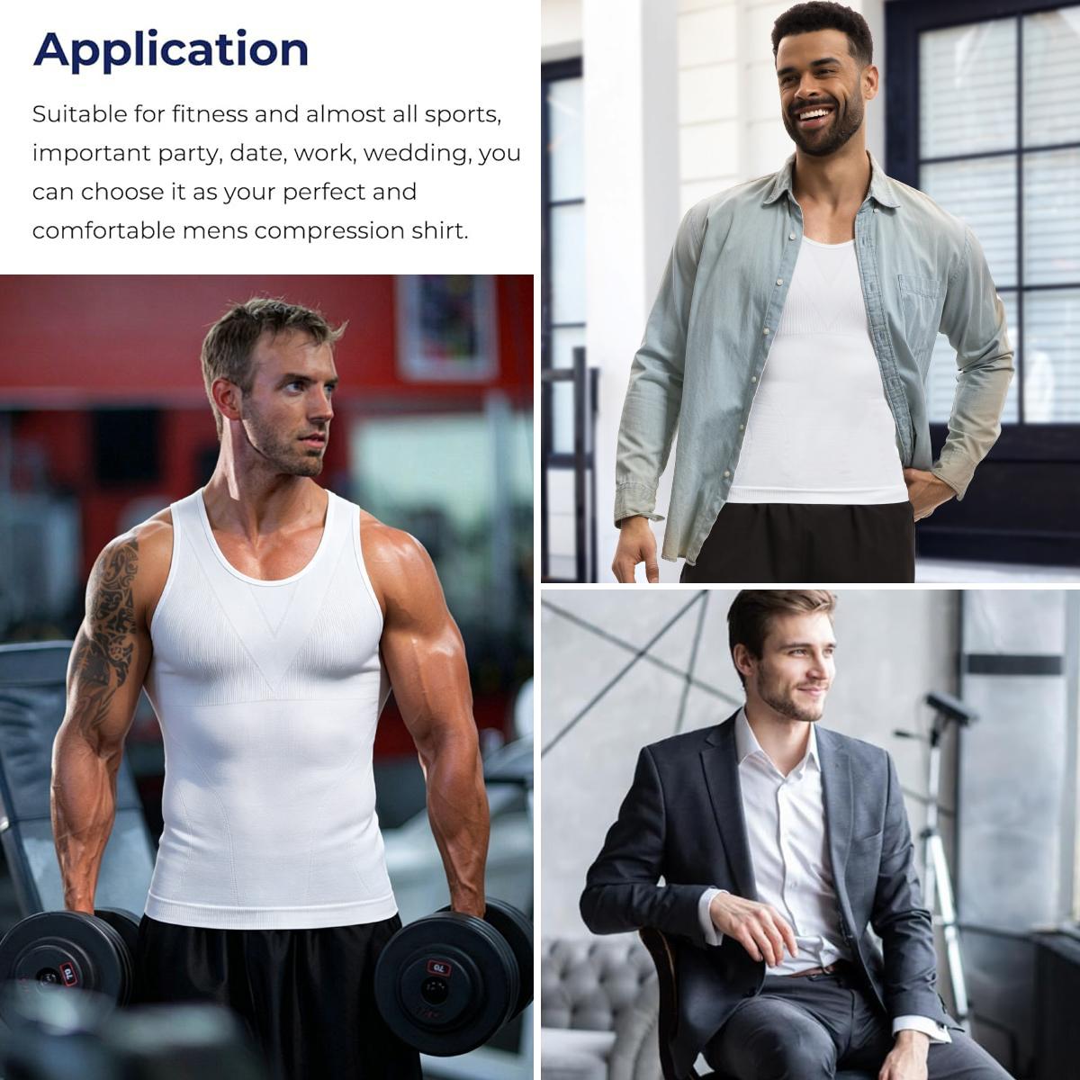 Men's Multiple Packs Compression Shirts - 1/2/3/4 Pack Elastane Spandex Sleeveless Shapewear, Tummy Control, Stretchy Breathable Athletic Gym Vest, Smooth Undershirt for Workout, Stylish Suit Layering