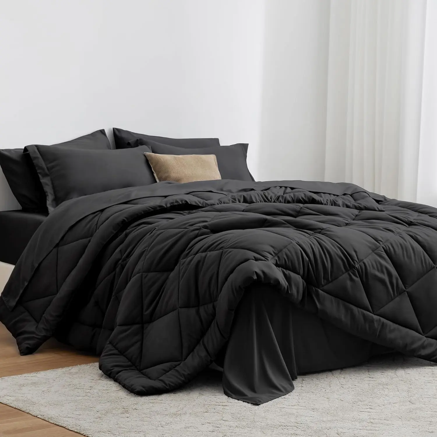 Comforter Set 5/7 Pieces Bed in a Bag, All Season Bedding Sets with 1 Comforter, 1 Flat Sheet, 1 Fitted Sheet,  Pillowcase and  Pillow Sham