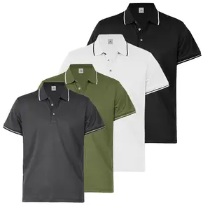 4-Pack Turn-Down Collar Polo Shirts - Breathable, Antibacterial, Quick-Dry, Moisture-Wicking, Cool-Touch Sports Tops Mens Multi-Country Dress Set Men's Workout Polo Shirt white tee