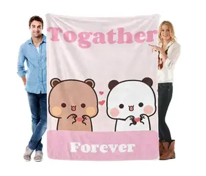 Contemporary Soft Touch Velvet Blanket Adorable Bubu Dudu Couple Design Digital Printing All Season Soft Warm Cozy For Sofa Bed Bedroom Home Decor Perfect Valentine Gift For Loved One Christmas Birthday Mothers Day Gift Halloween Christmas Gift