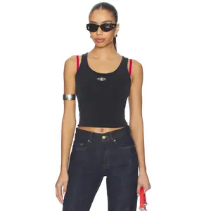 Casablanca Ribbed Tank Top in Black