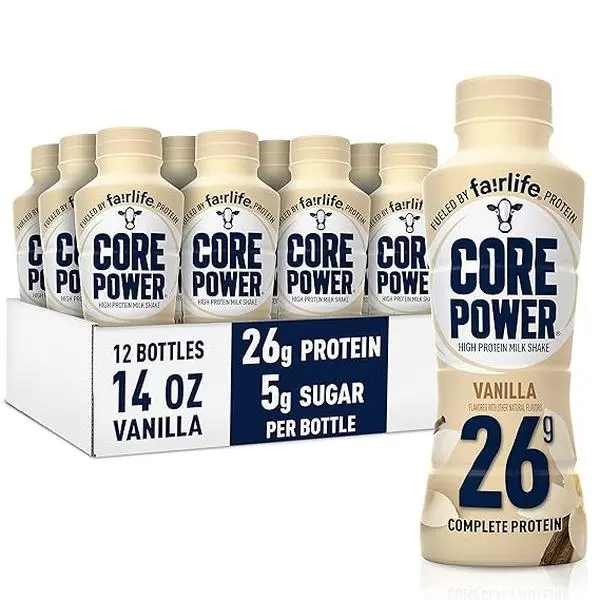 Fairlife Core Power Vanilla Muscle Supplement Protein Drink, 26g Protein, 14oz Low-Fat Milk Bottles, 12-Pack Ambient Room-Temp Beverage for Fitness Goals