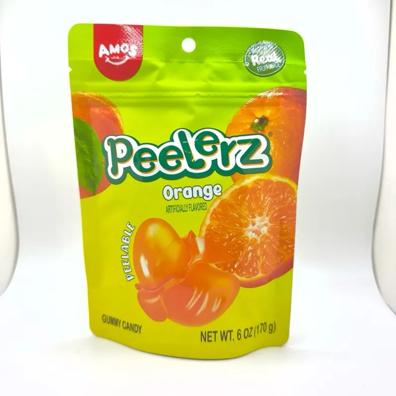 Amos Peelerz Peelable Orange Fruit-Shaped Corn Gummies - 6 oz (170g) Artificial Sugar-Free, GMO-Free, Chewy Sweet Soft Orange Flavored Snack Candy in Resealable Bag