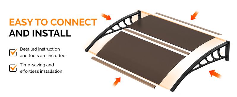 VINGLI Window Awning Door Canopy Exterior, Awnings for Doors Polycarbonate Cover Patio Door Awning Rain Snow Sunlight Protection Hollow Sheet (Brown Board & Black Bracket)