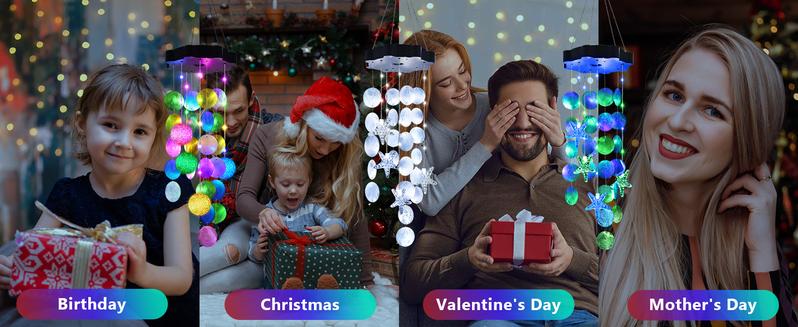 Solar-powered outdoor Christmas wind chime lights (colorful) – an ideal holiday gift, shell design, perfect for mom, grandma, and girls; waterproof outdoor decorative pendant lights, suitable for party decorations, gardens, porches, and patios. Solar-powered outdoor Christmas wind chime lights (colorful) – an ideal holiday gift, shell design, perfect for mom, grandma, and girls; waterproof outdoor decorative pendant lights, suitable for party decorations, gardens, porches, and patios.