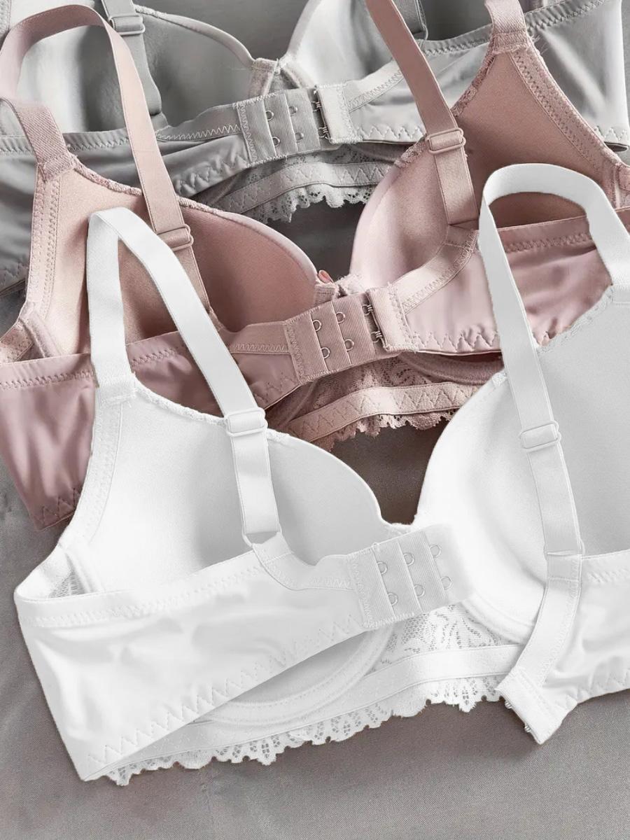 3pcs Women's Push-Up Underwire Bras - High Support Anti-Sagging Breathable Nylon/Elastane Blend, Bohemian Style Lace Trim & Solid - Comfortable Everyday & Special Occasion Bras Womenswear Basic Minimalist Vneck