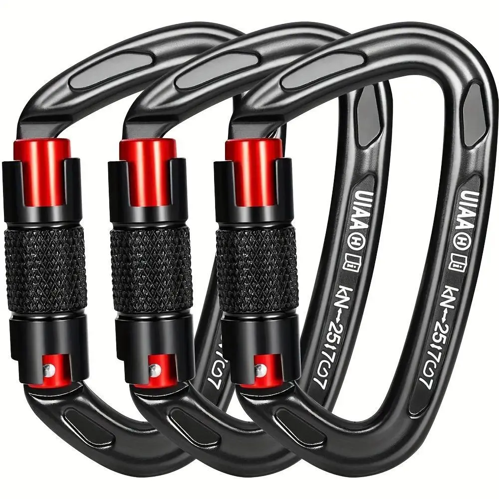 D-Shape Compact Climbing Carabiner with Auto Locking System, Heavy-Duty Safety Buckle for Mountaineering, Camping & Outdoor Survival Rope Work