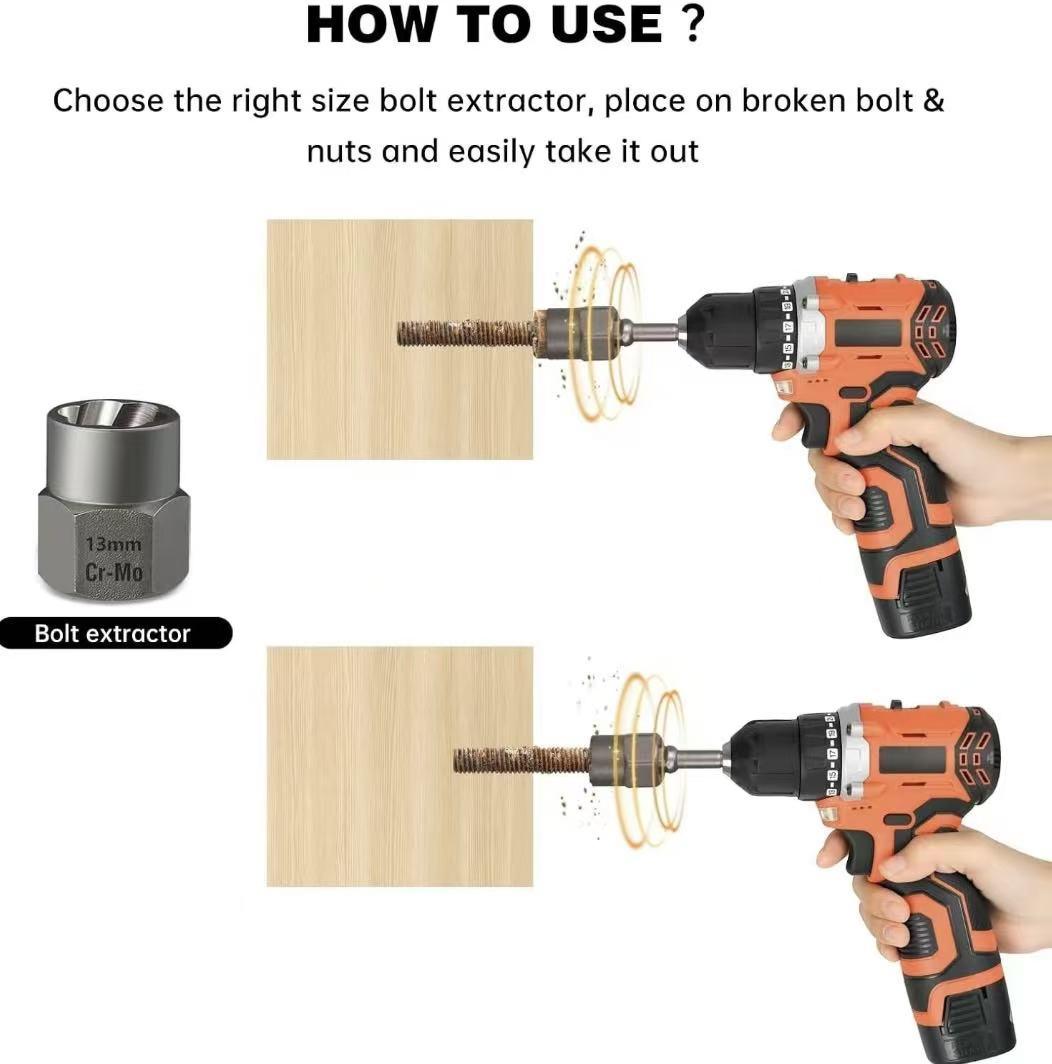 Bolt Extractor Kit 13 Pcs Stripped Bolt Extractor Set Impact Bolt Nut Easy Out Remove Rusted Frozen for Drill Use