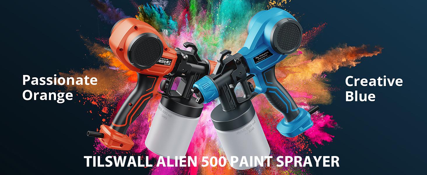 Tilswall Alien 500 Ultra Paint Sprayer Tool HVLP Electric Sprayer, Adjustable Width Knob, 600ml Container, 4 Nozzles, 3 Patterns, Easy to Clean – Great for Furniture, Walls, Fencing & DIY High Power Hv lps Handle Tool mom father mother gift
