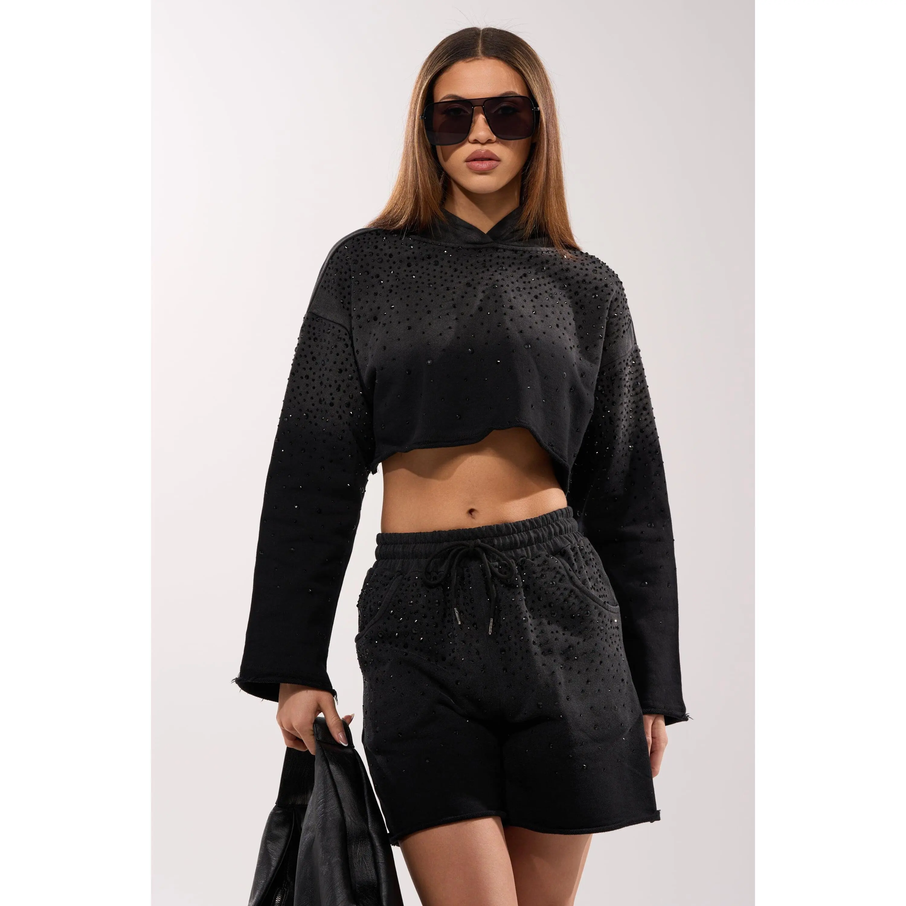 SPARKLE AND SHINE MINERAL WASHED CROPPED HOODIE