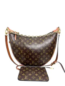 Pre-owned Louis Vuitton LV Loop Hobo Bag Monogram Canvas Crescent Shape with Detachable Chain & Leather Straps 38x26x10 cm