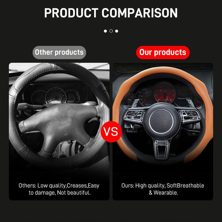 SUPEREVER Napa Leather Car Steering Wheel Cover - 15 Inch, 4-Season Universal Fit, Enhanced Grip, Elevated Style, Non-Bulky & Modern Design, Anti-Slip, Sweat-Absorbent, Comfortable & Premium Quality