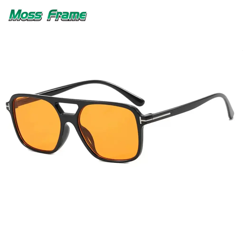 Double Bridge Aviator Sunglasses, Black Frame, Orange Lens, UV400 Lightweight Retro Sunglasses, Black & Orange, For Men & Women Viral 90s Style Pilot Sunglasses, UV Protection, All Face Shapes Sports glasses