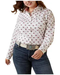Ariat Women's Kirby Usa Print Button-Down Long Sleeve Stretch Western Shirt Plus - 10044949-Plus