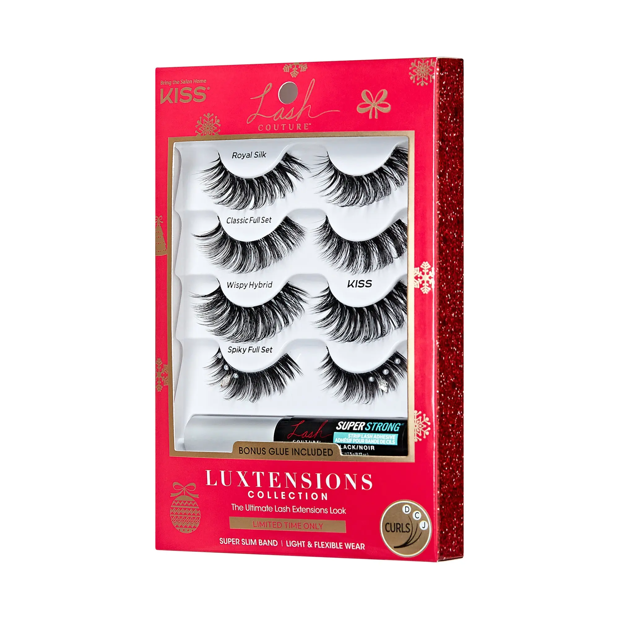 Kiss Lash Couture LuXtensions Holiday False Eyelashes Multipack - Spiky Jewel | 4 Pairs, Strip Lashes, 14mm-18mm