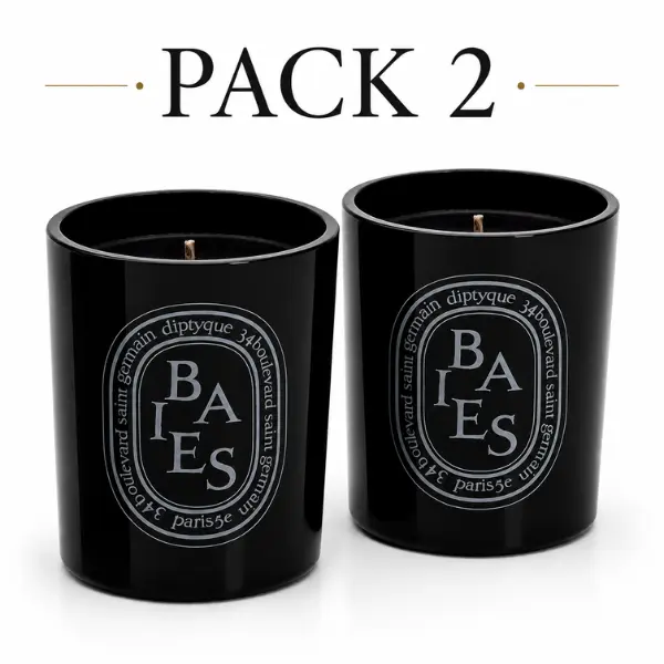 Diptyque Baies Scented Candle Pack of 2 – Luxury Fragranced Candles, Black Votive Candle Set
