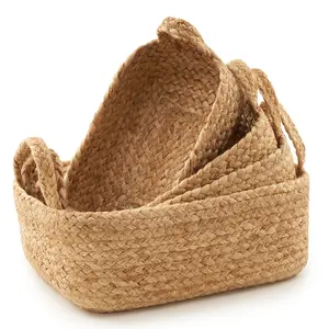 4 PCS Beautiful Storage Basket, Natural Jute Rope Baskets for Shelves, Perfect for Organizing Your Home, Quality Storage Bins Easily Fit With Any Nursery or Bedroom Decor