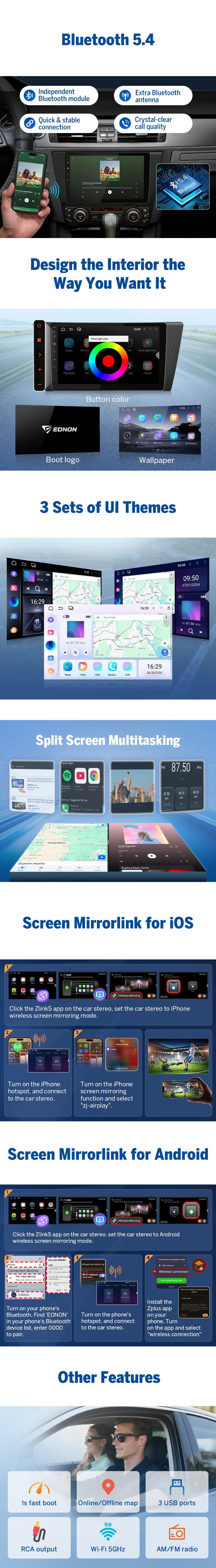 EONON Car Stereo for BMW 3 Series 325i, 328i, 330i, 335i (E90, E91, E92, E93) 2005-2013, BMW M3 2007-2012, Wireless CarPlay & Android Auto Car Radio, 9" Android 14 Touchscreen Head Unit, Bluetooth, GPS, Wi-Fi, Sub, SWC - E90X7A