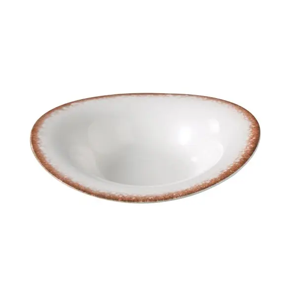 Porto Rustic Charm Soup Plate - White & Brown, 12oz Stylish Serving Plate for Casual Dining Kitchenware Tableware